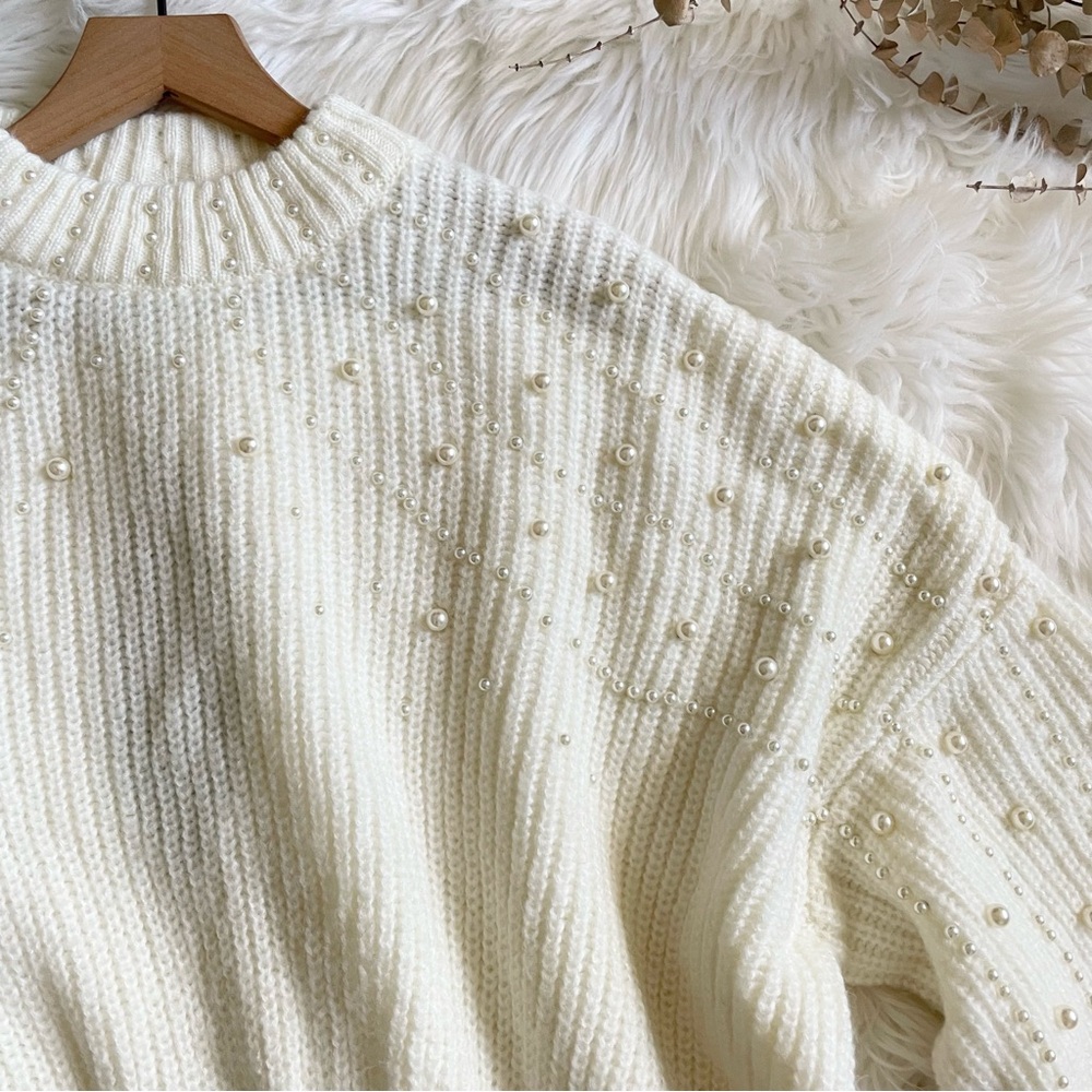 Farm Rio Pearl Embroidered Bubble Sweater Off White Knit NWT Medium - Picture 12 of 16